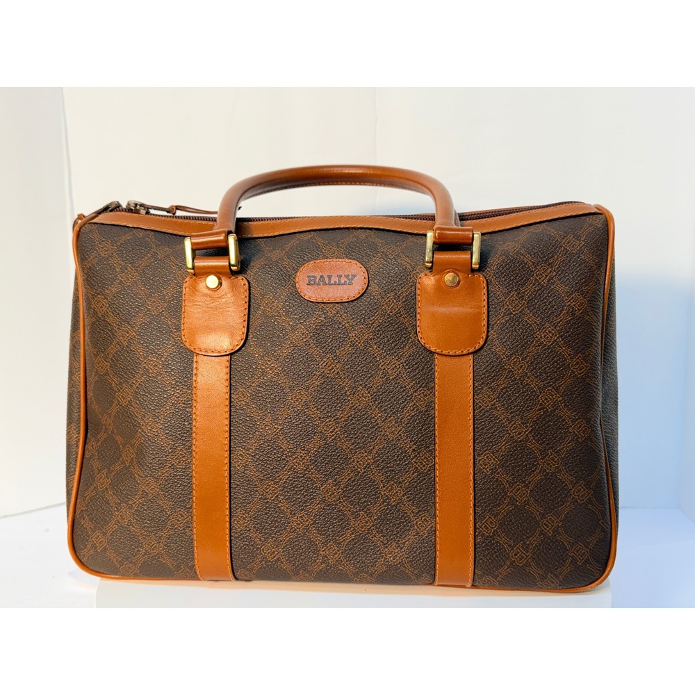 Bally Boston style handbag two tone brown coated canvas in EUC